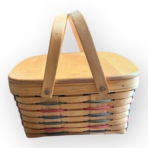 Longaberger 1998 12" x 12" Cake Basket W/ Protector & Wooden Lid